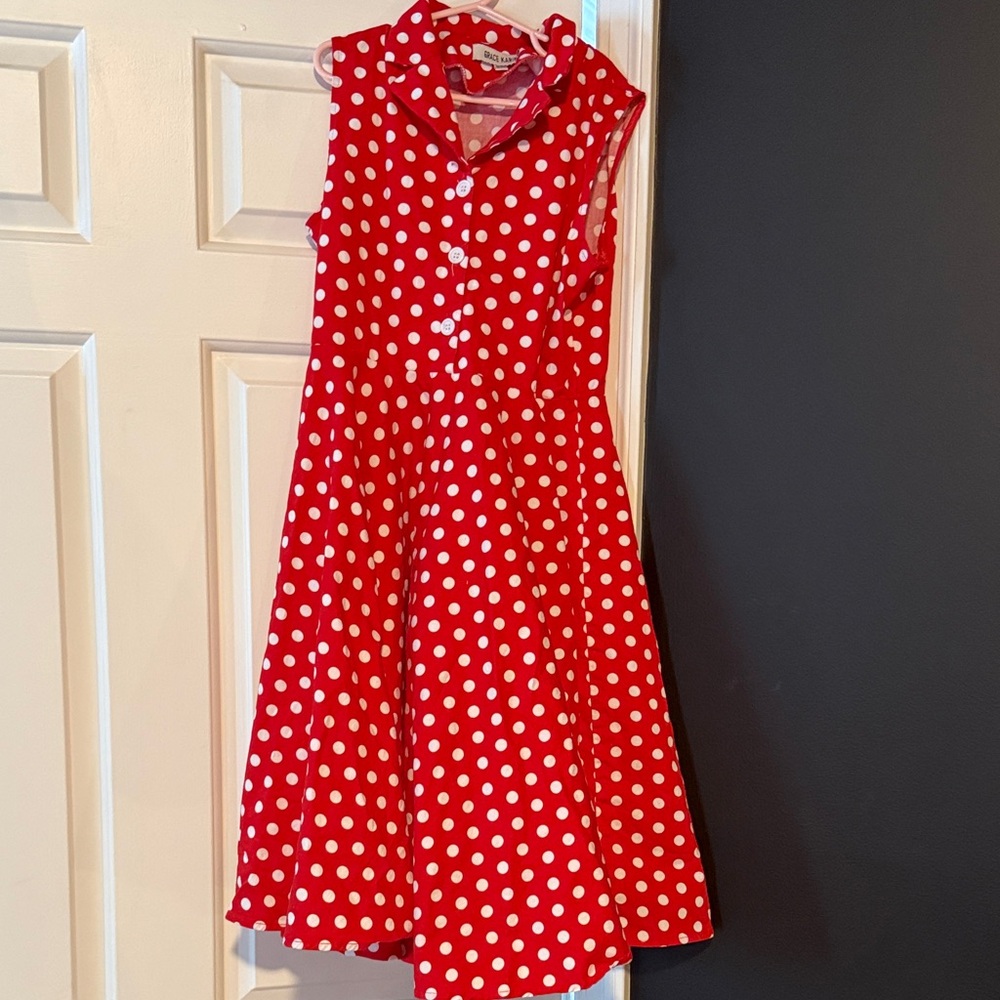 Red and White Polka Dot girls “vintage style” Dress size 10/11